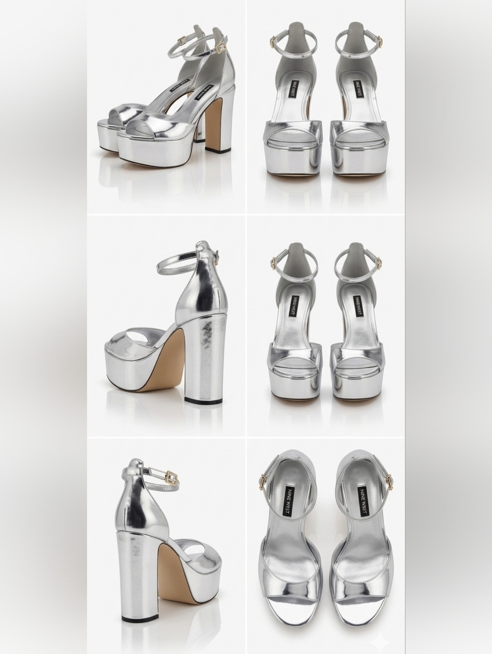 Nine West Silver Metallic Platform Sandals